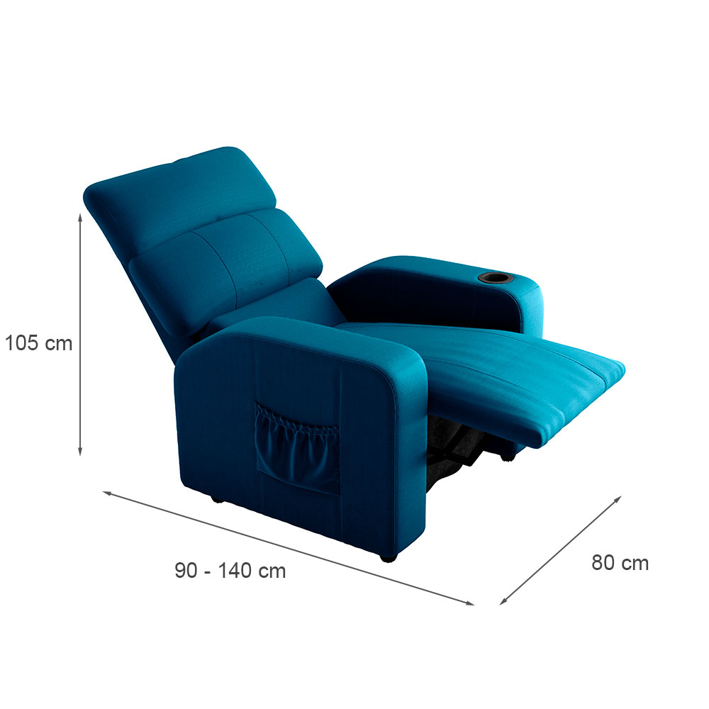 Poltrona Reclinável Pulse Veludo Turkey Azul Petróleo