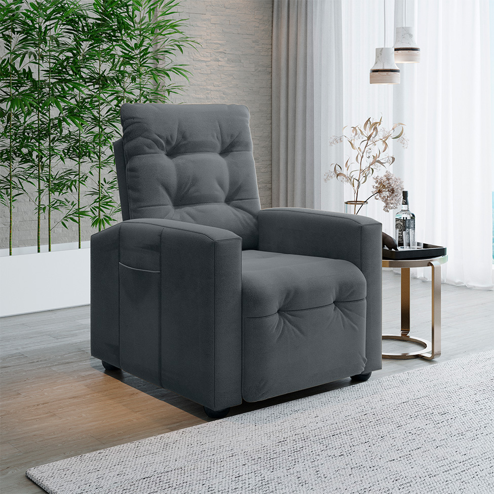 Poltrona Reclinável Titano Veludo Cinza