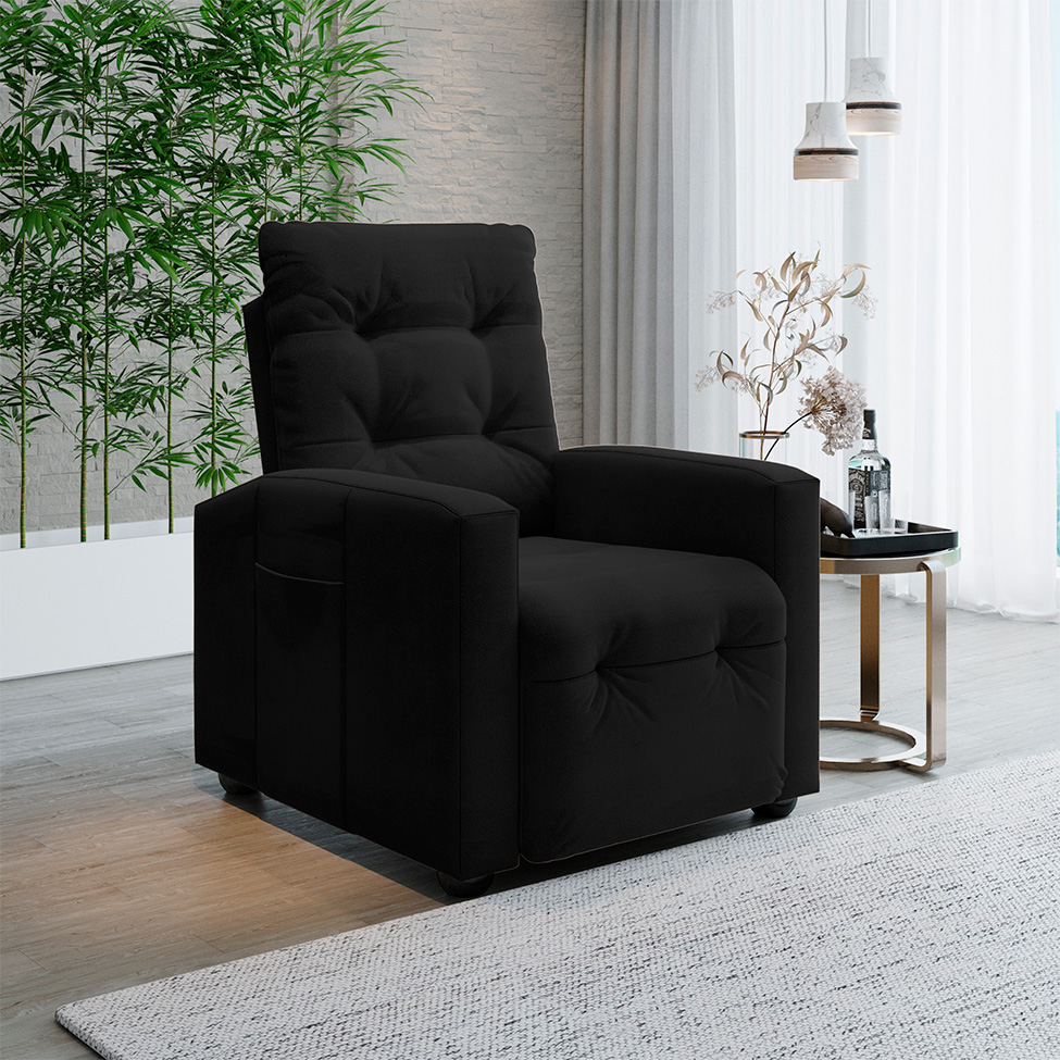 Poltrona Reclinável Titano Veludo Preta