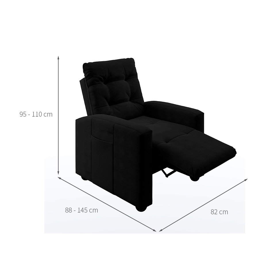 Poltrona Reclinável Titano Veludo Preta