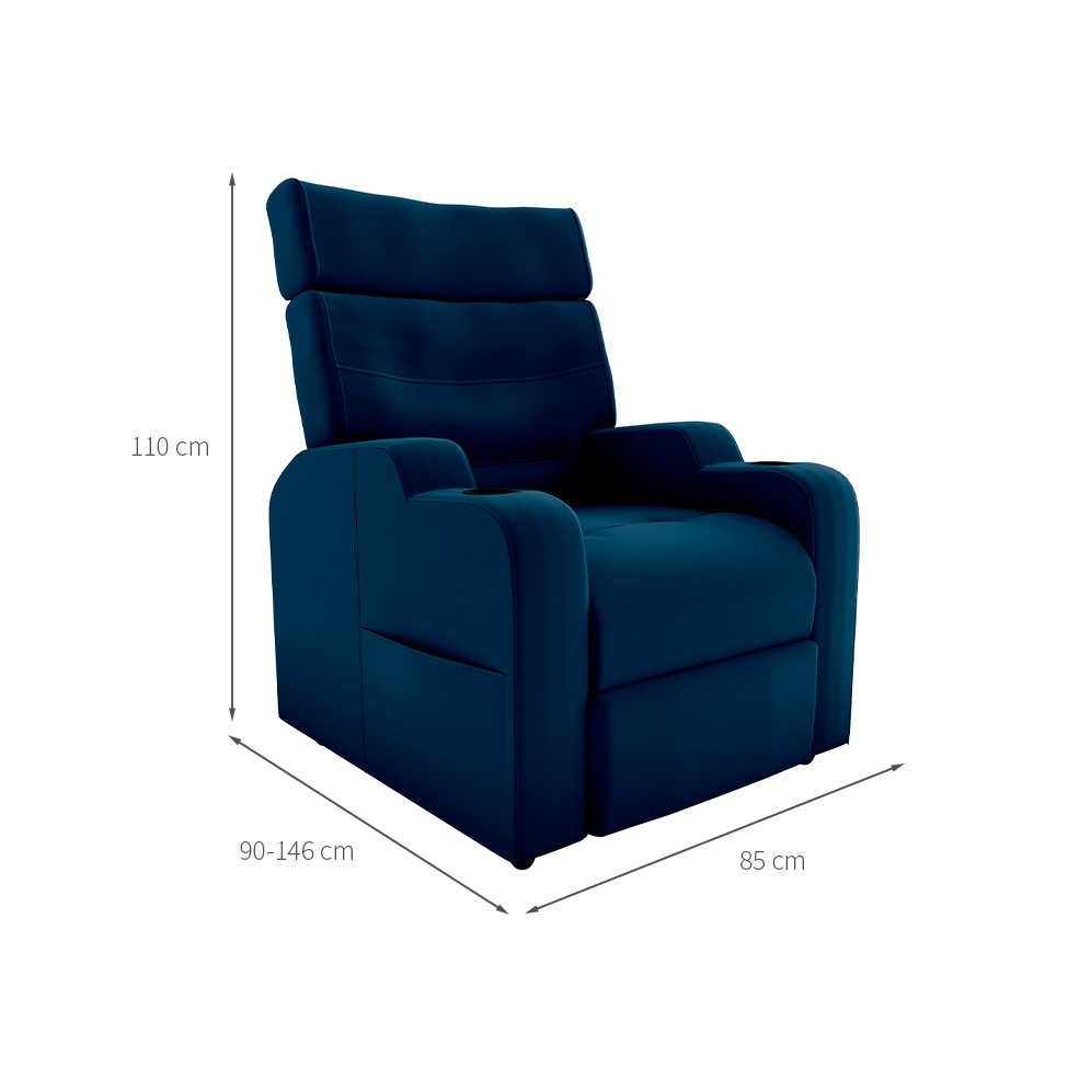 Poltrona Reclinável Toro Veludo Azul