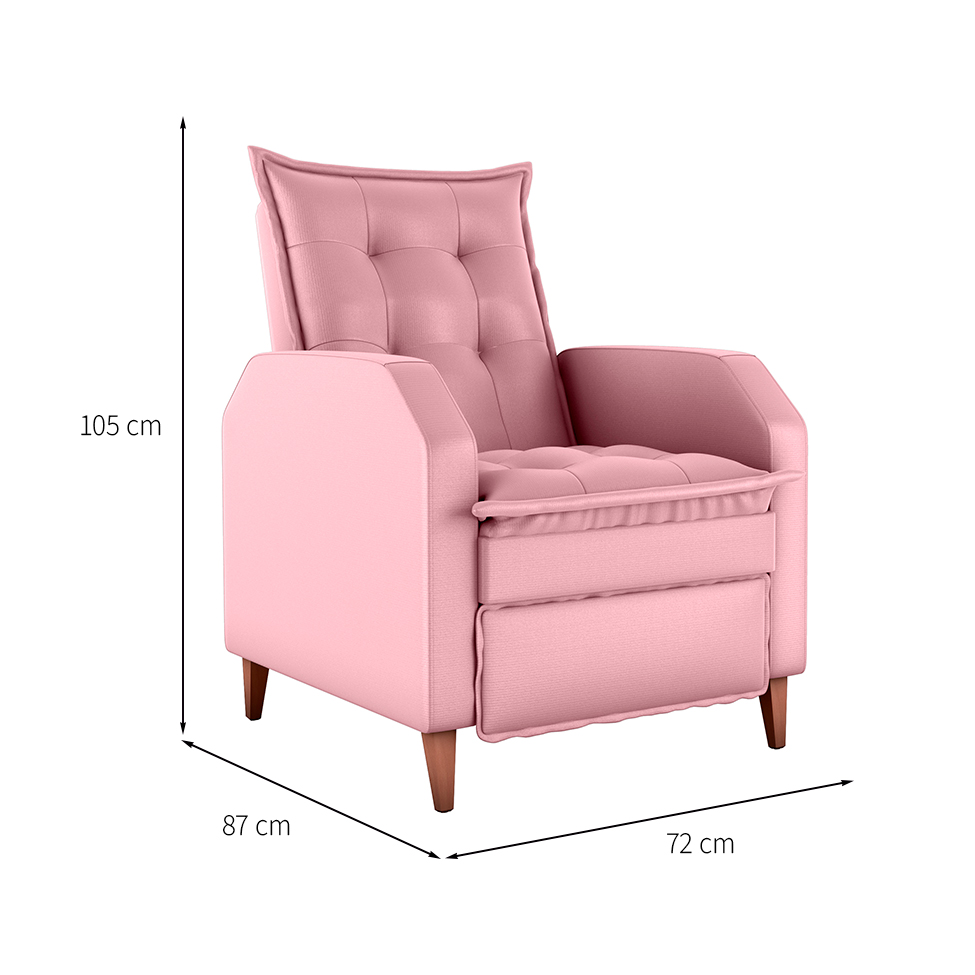 Poltrona Reclinável Yaris Veludo Rosa