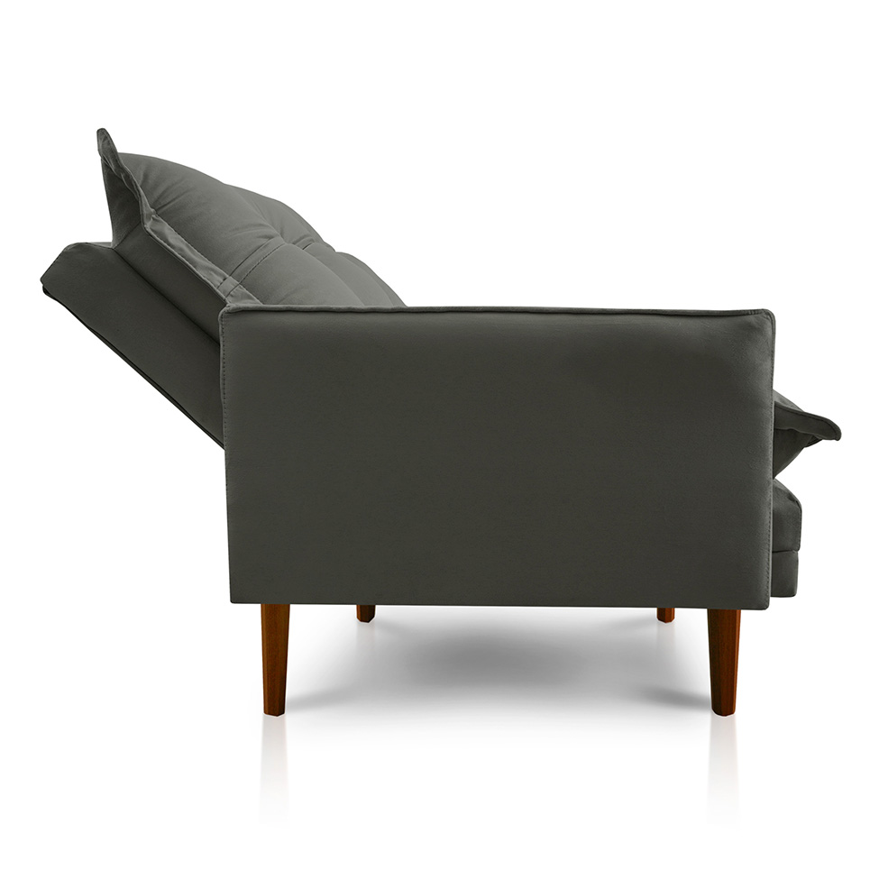 Poltrona Reclinável com Puff Classic Veludo Cinza