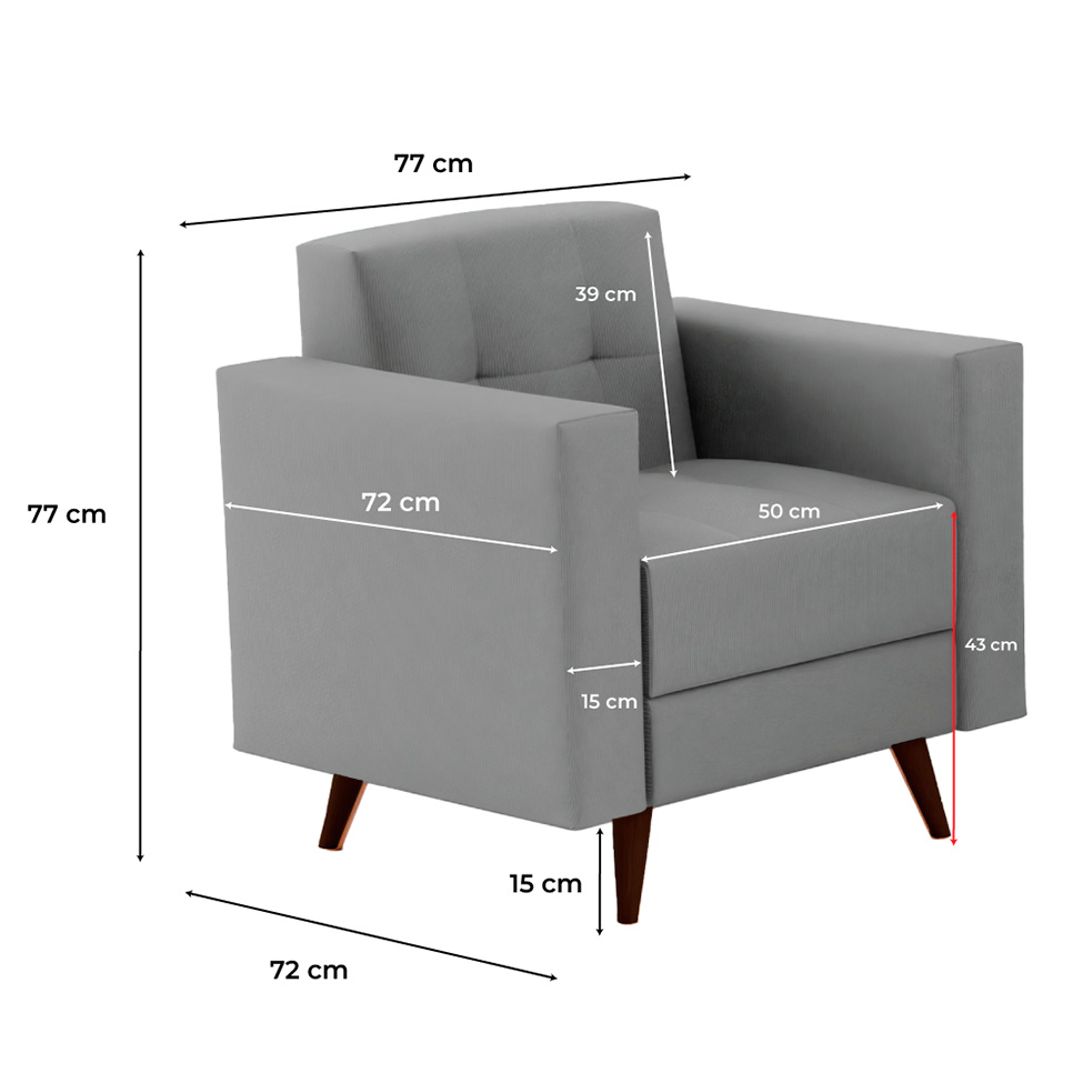 Poltrona Vitrola Suede Cinza