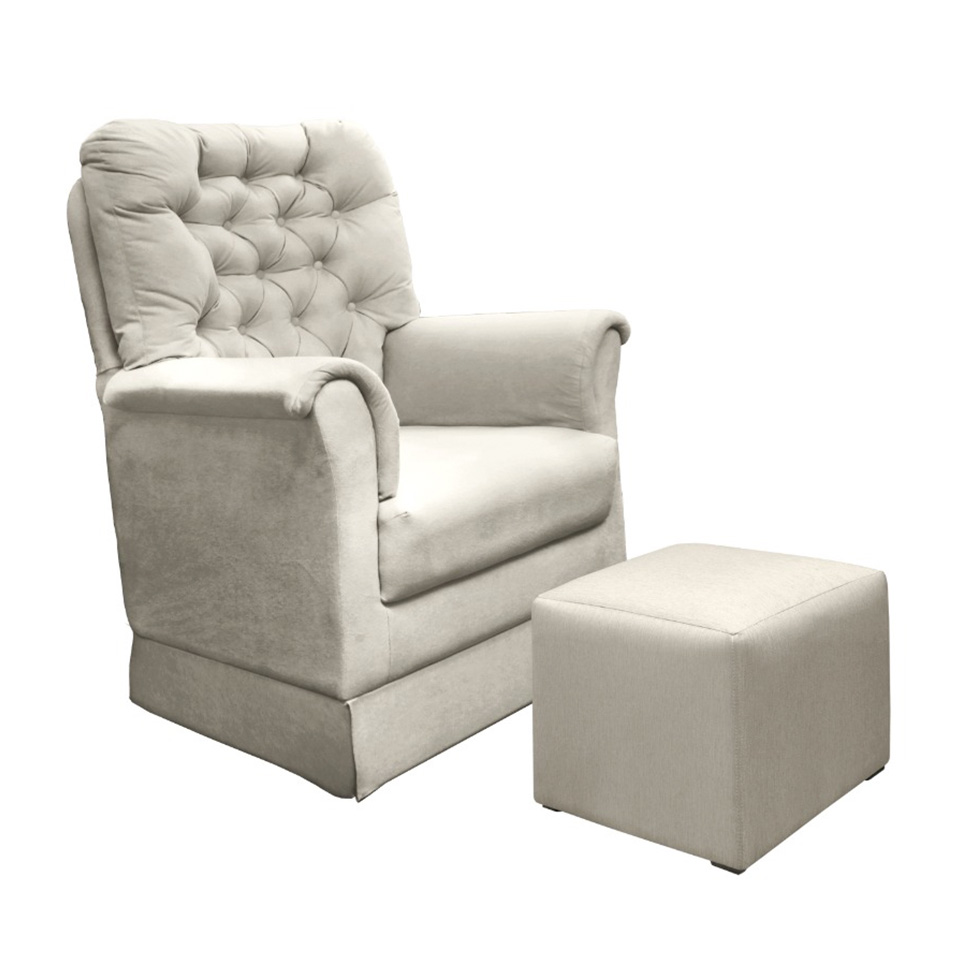 Poltrona para Amamentação Balanço com Puff Agatha Suede Bege Claro