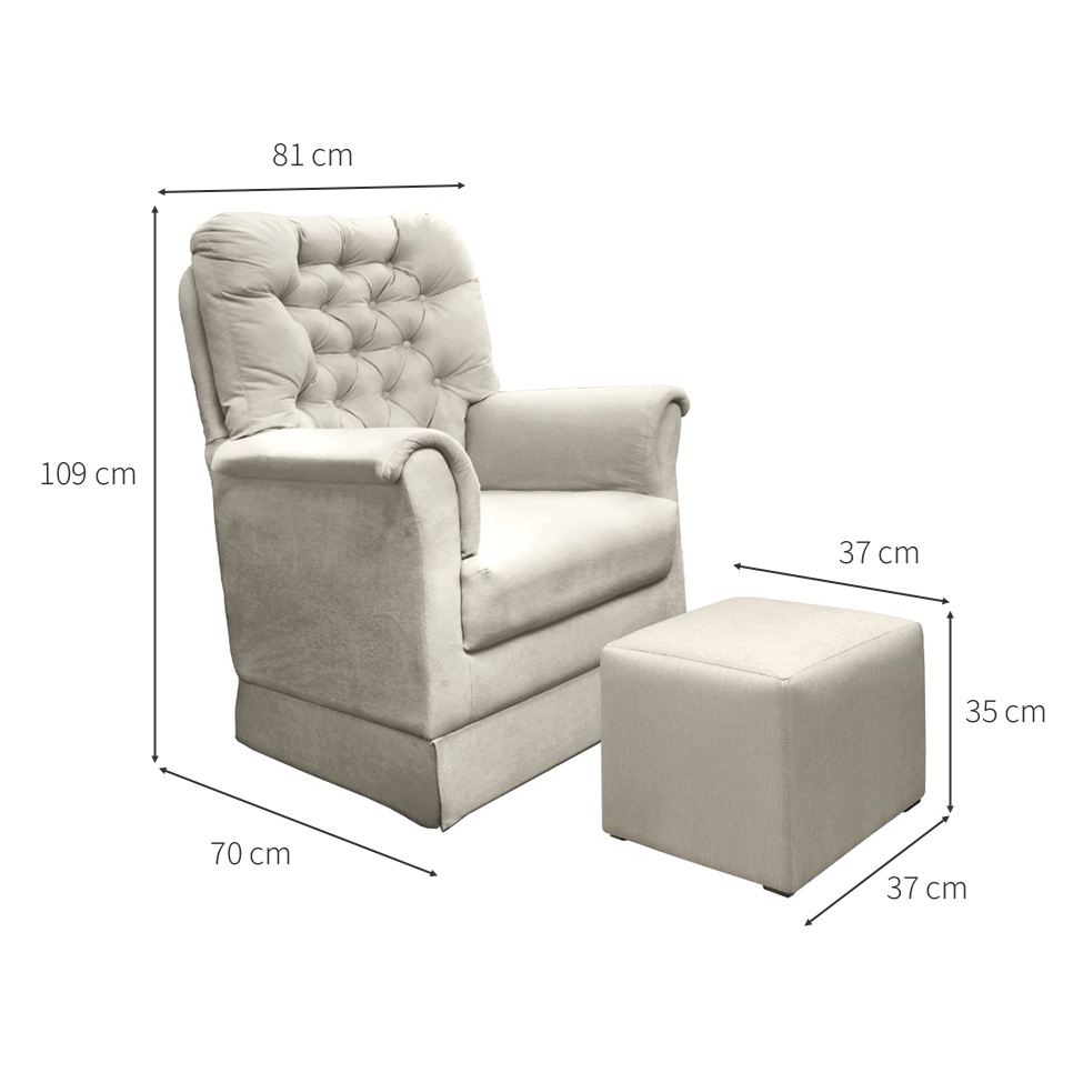 Poltrona para Amamentação Balanço com Puff Agatha Suede Bege Claro