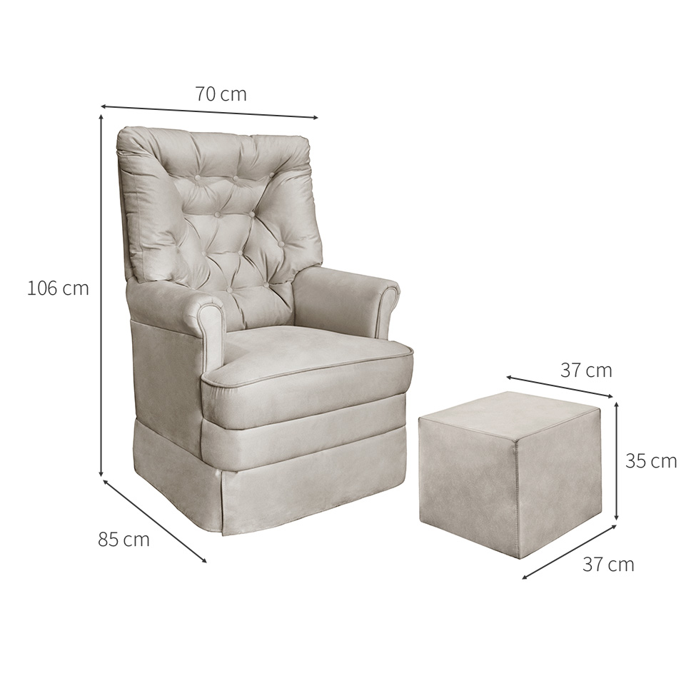 Poltrona para Amamentação Balanço com Puff Alana Suede Bege