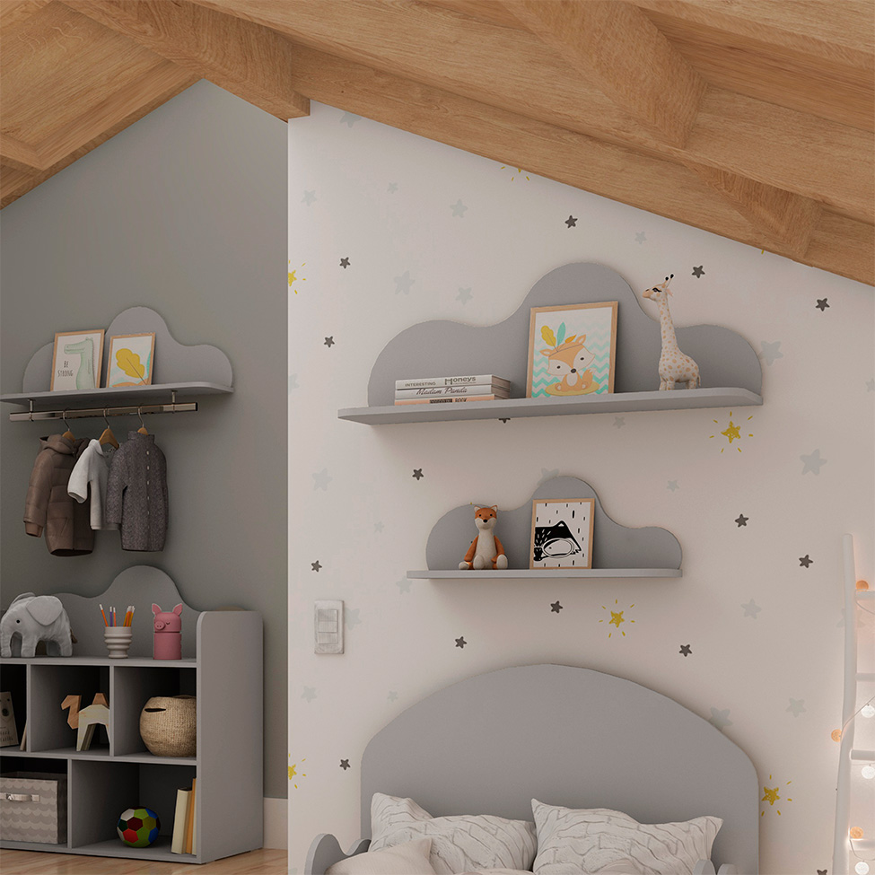 Prateleira Infantil Nuvem 100% MDF Fendi 80 cm