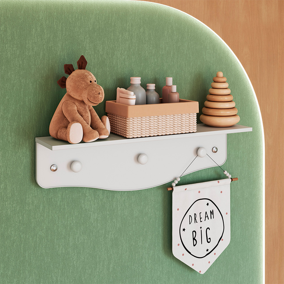 Prateleira Infantil com Cabideiro Encanto Branca