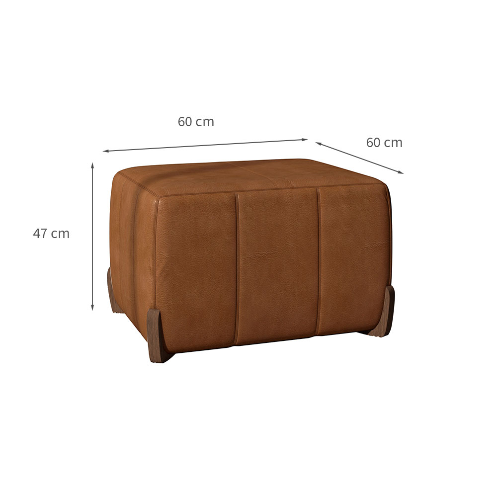 Puff Retangular Beirute Couro Conhaque 60 cm