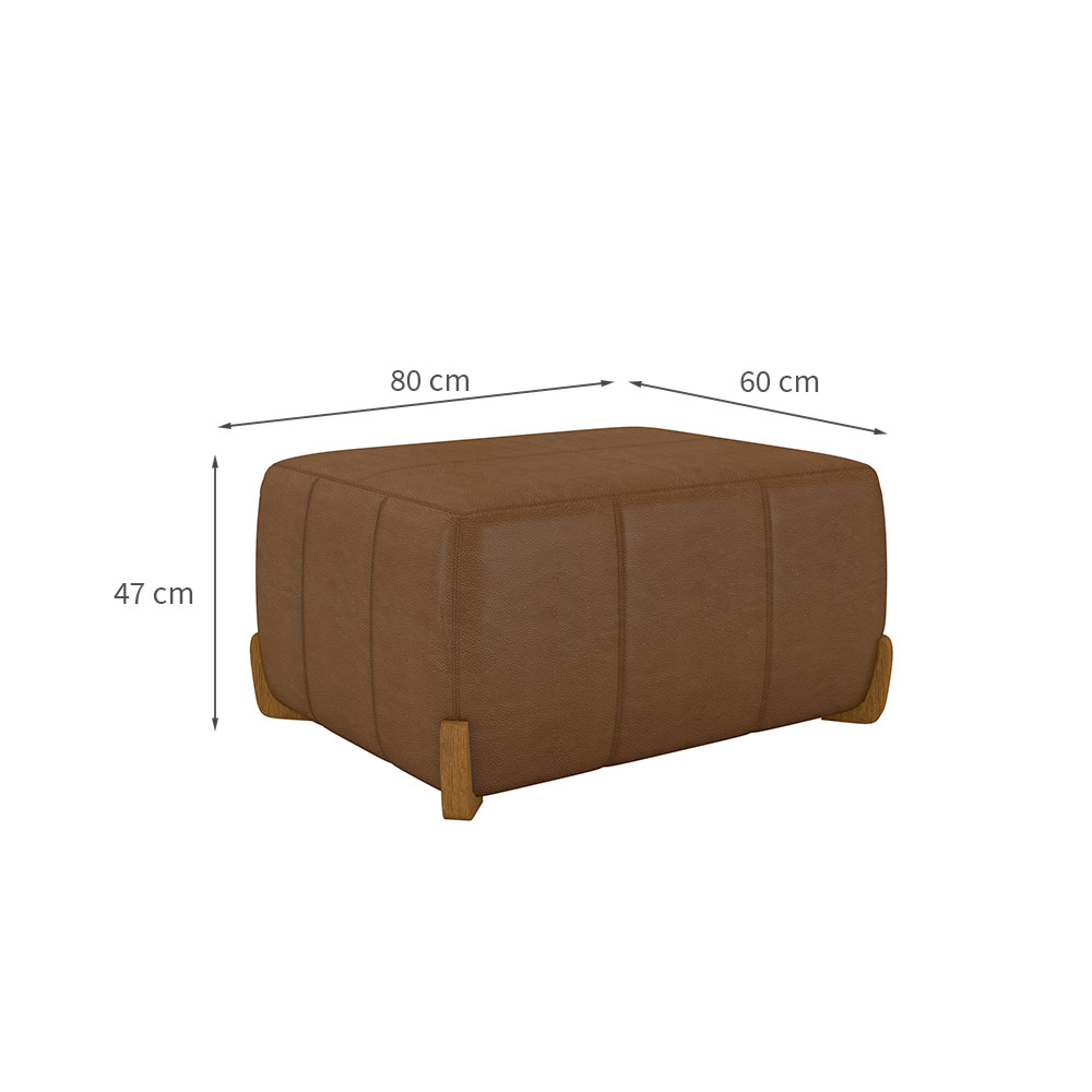 Puff Retangular Beirute Couro Conhaque 80 cm
