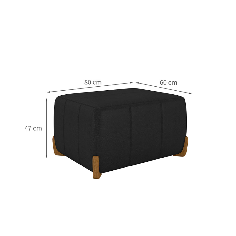 Puff Retangular Beirute Couro Preto 80 cm