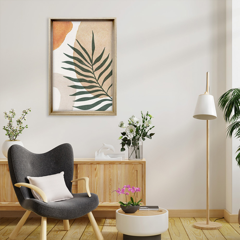 Quadro Abstrato Formas e Folha II com Vidro Colorido 50x70 cm