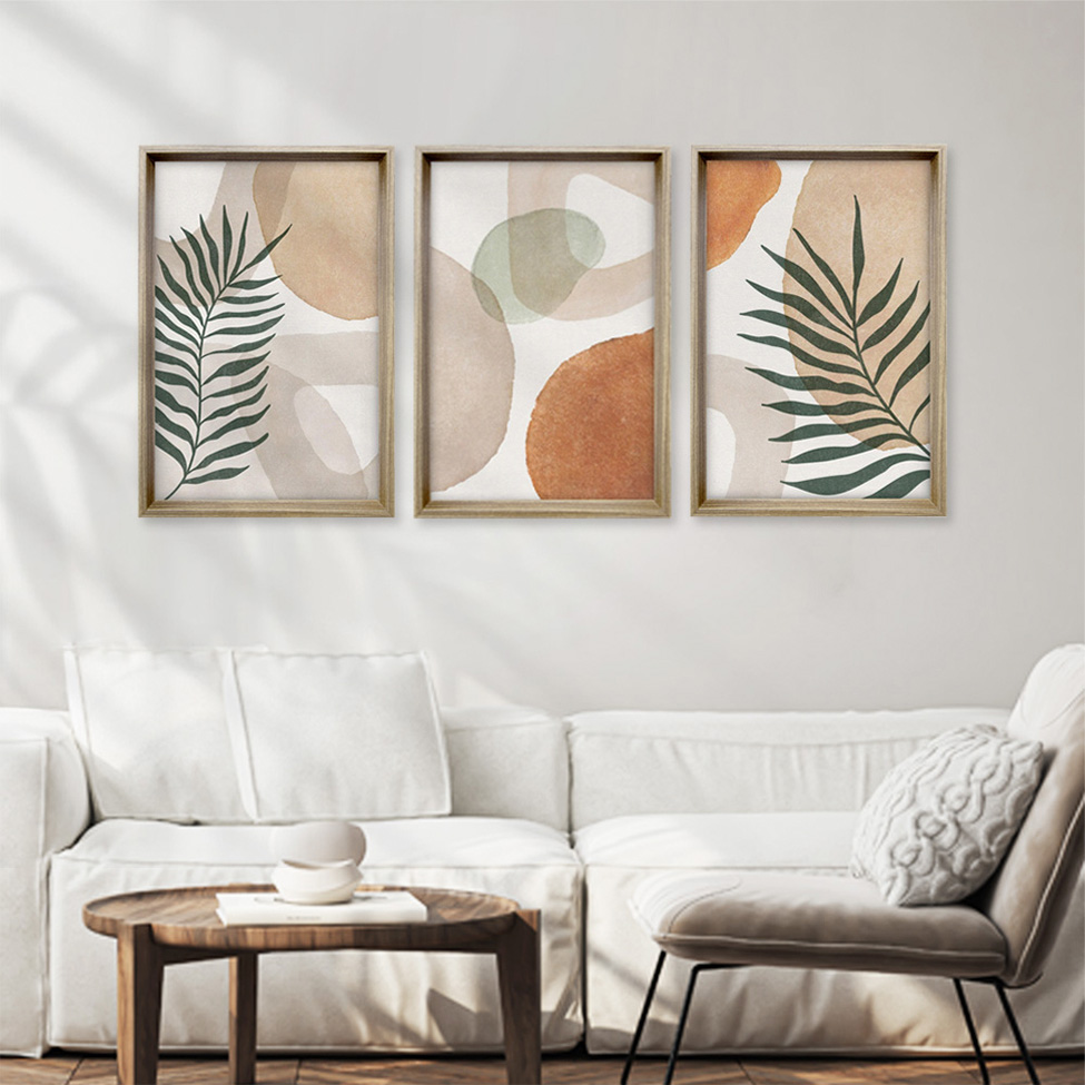 Quadro Abstrato Formas e Folha II com Vidro Colorido 50x70 cm