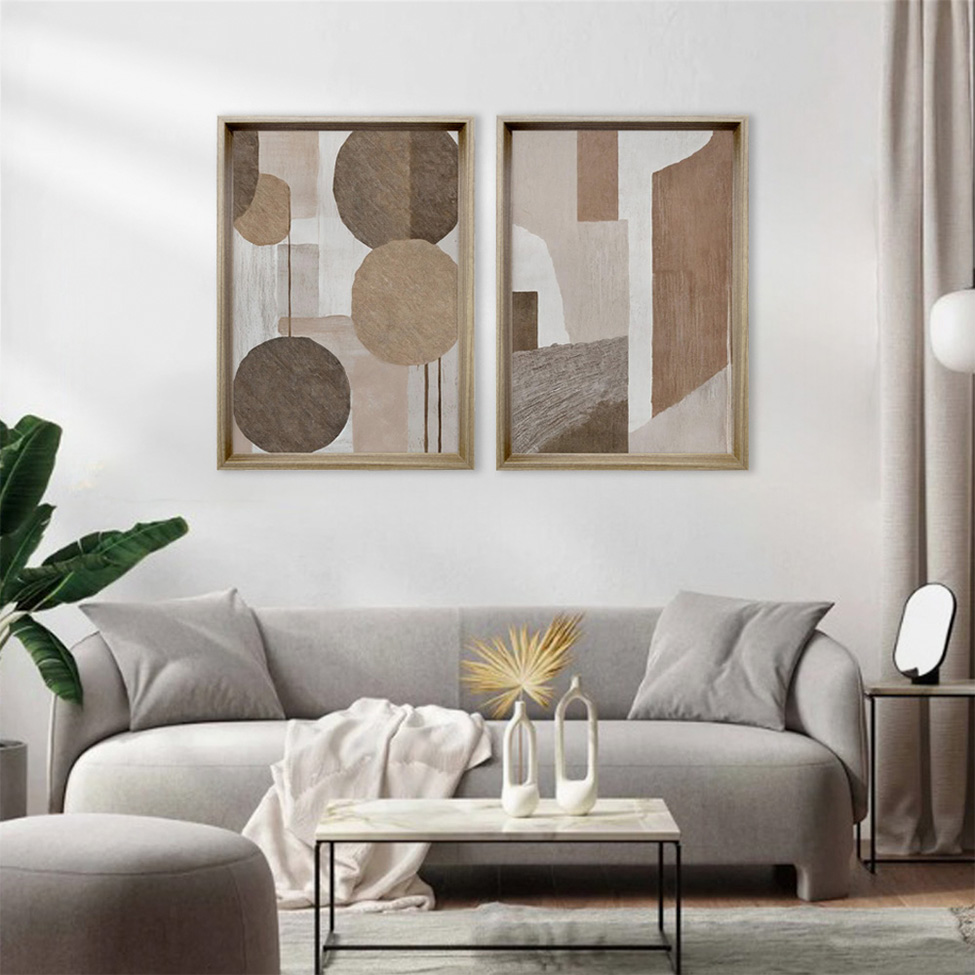 Quadro Abstrato Formatos Terrosos II com Vidro Colorido 50x70 cm