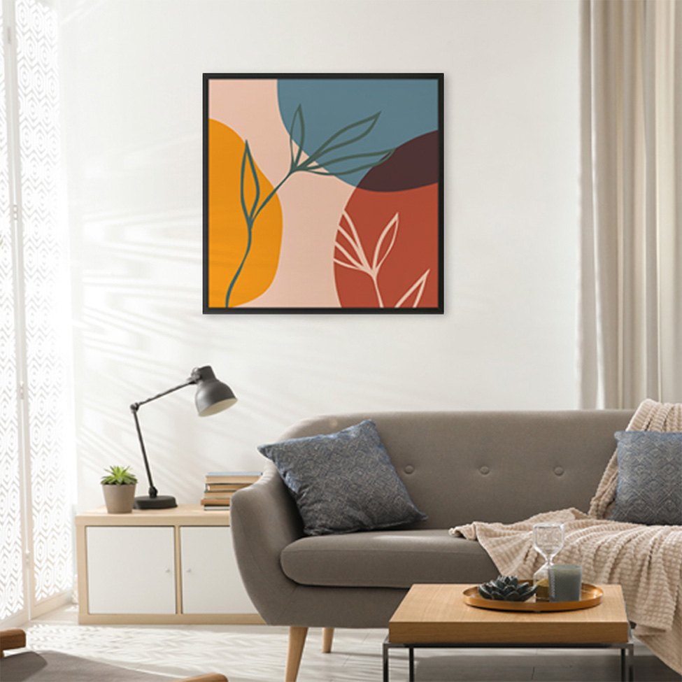 Quadro Abstrato Linhas Folhas II sem Vidro Colorido 60x60 cm