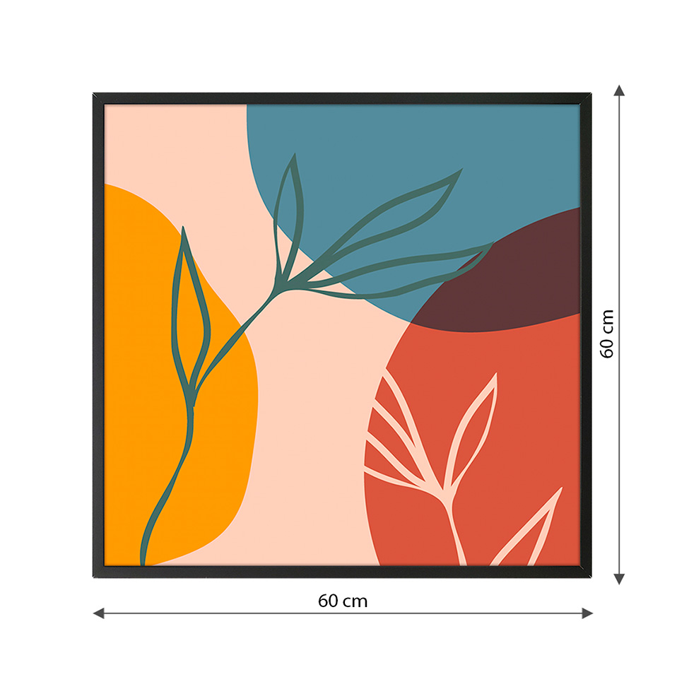 Quadro Abstrato Linhas Folhas II sem Vidro Colorido 60x60 cm