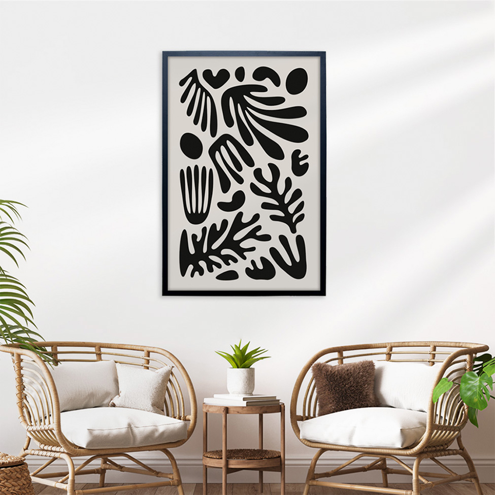 Quadro Abstrato Matisse I sem Vidro Preto e Bege 60x90 cm