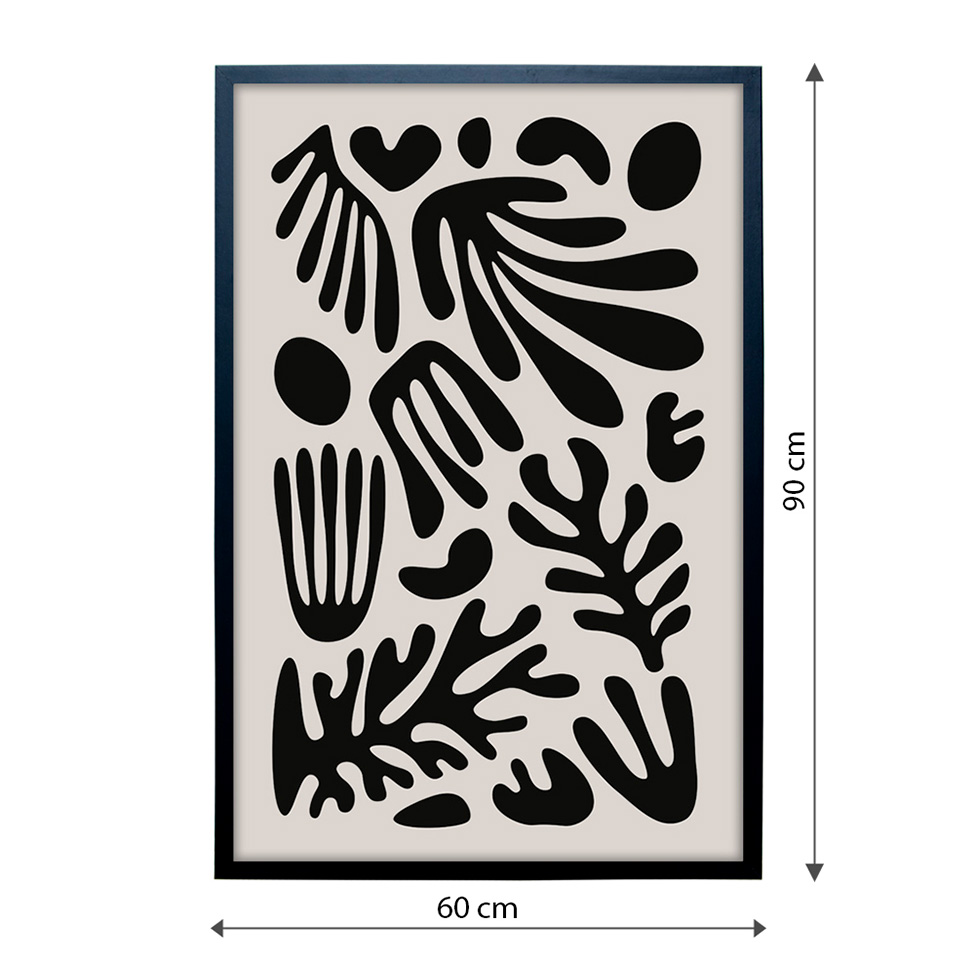 Quadro Abstrato Matisse I sem Vidro Preto e Bege 60x90 cm