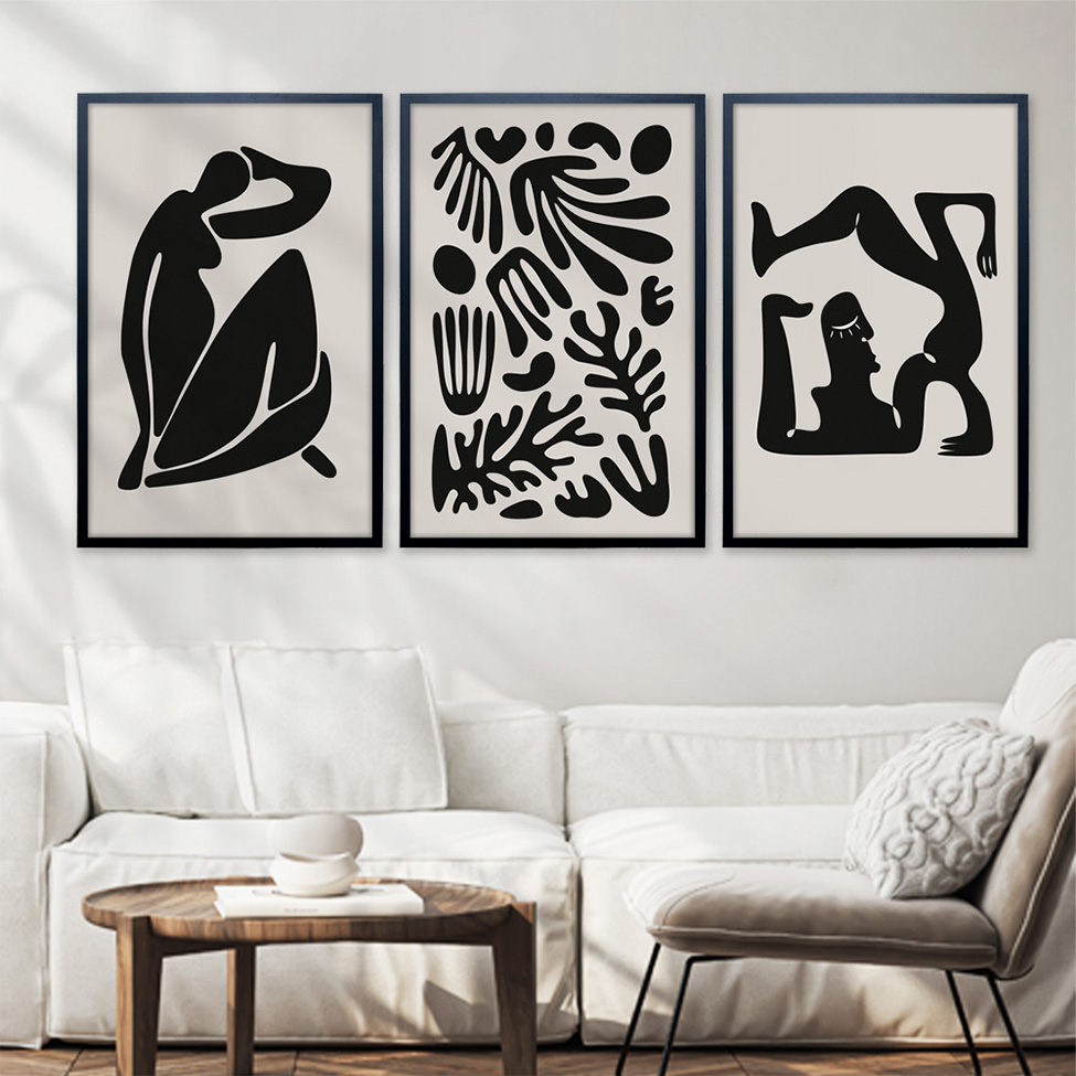 Quadro Abstrato Matisse I sem Vidro Preto e Bege 60x90 cm