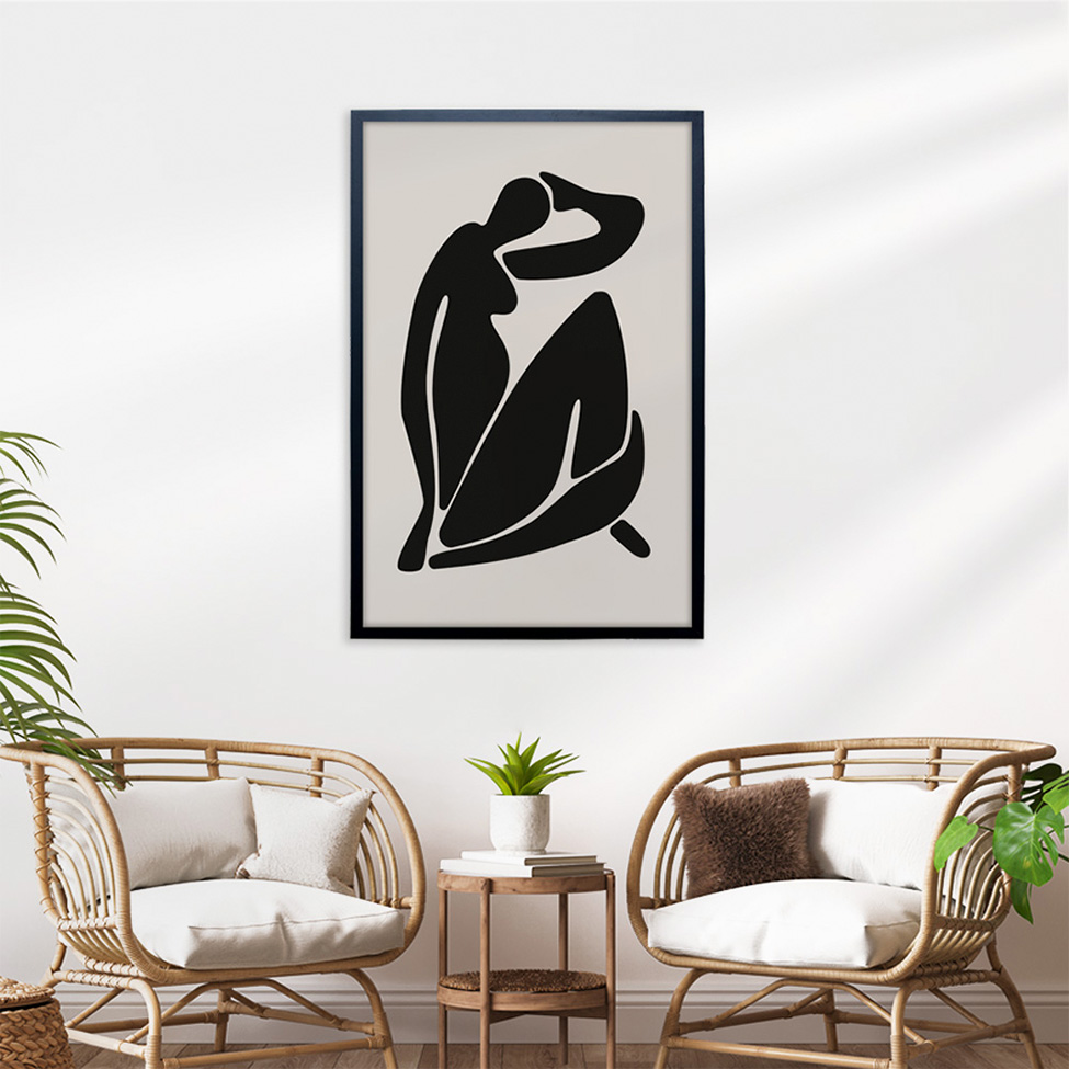 Quadro Abstrato Matisse Mulher sem Vidro Preto e Bege 60x90 cm