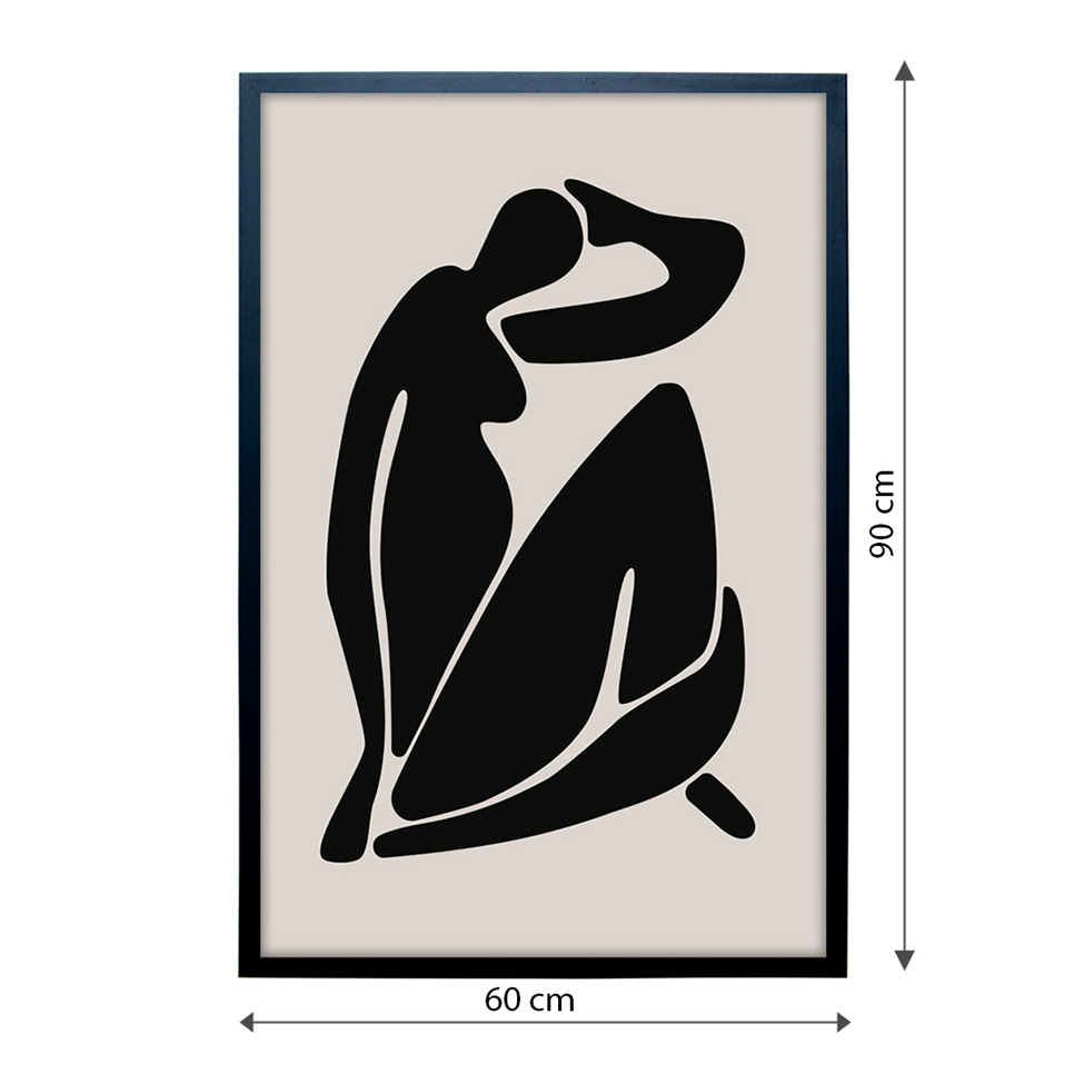 Quadro Abstrato Matisse Mulher sem Vidro Preto e Bege 60x90 cm