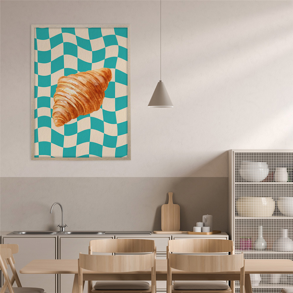 Quadro Cozinha Croissant com Vidro Colorido 40x60 cm