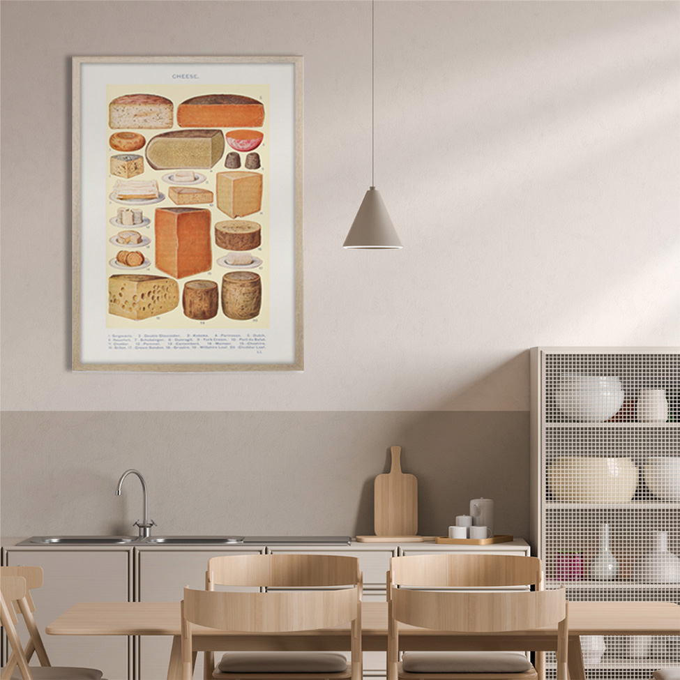 Quadro Cozinha Queijos com Vidro Colorido 40x60 cm