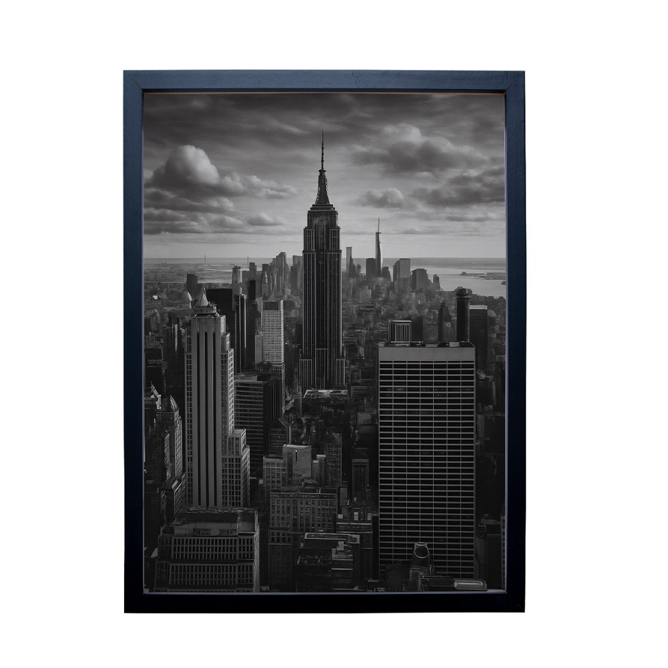 Quadro Decorativo com Vidro New York Preto e Branco