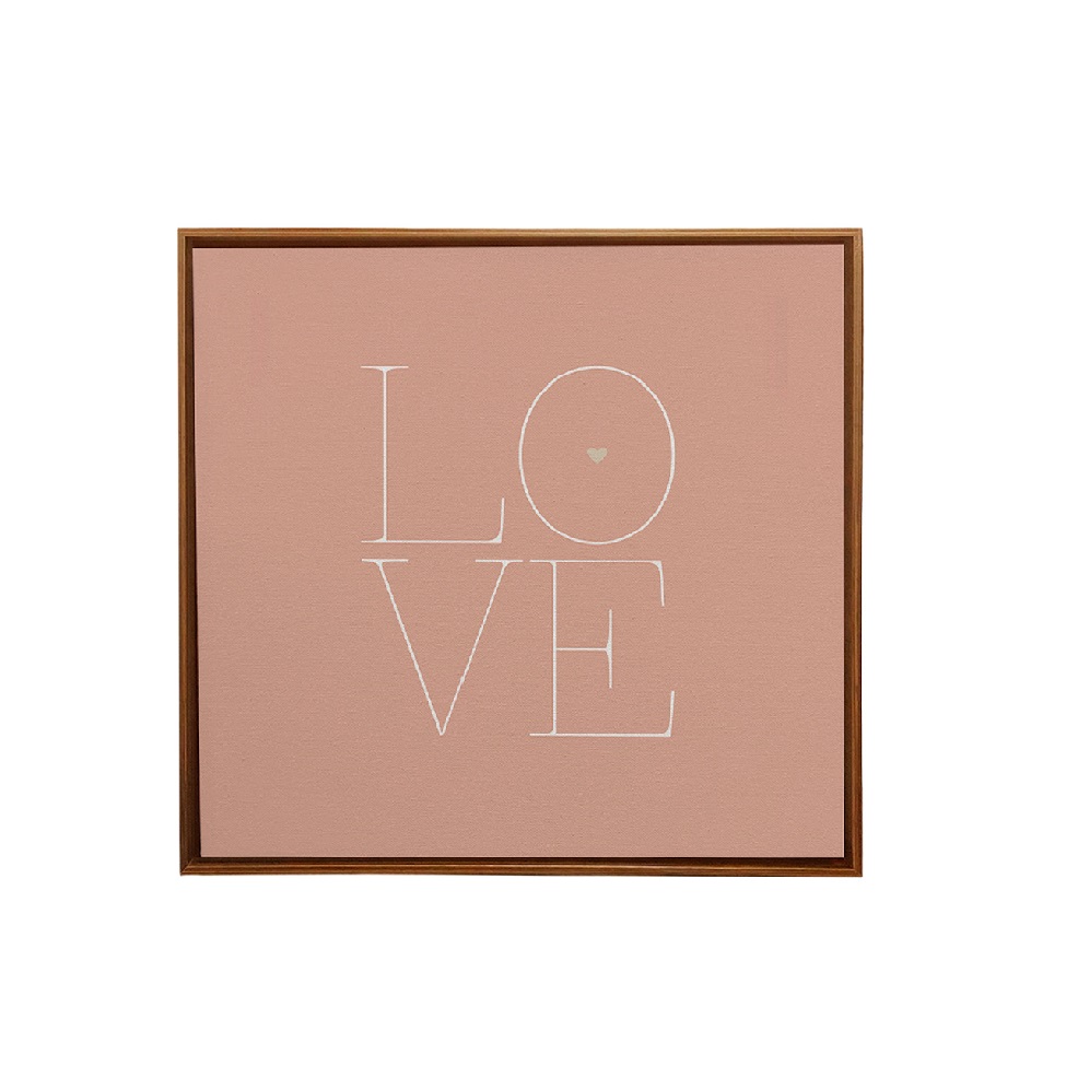 Quadro Decorativo sem Vidro Love Rosa e Branco