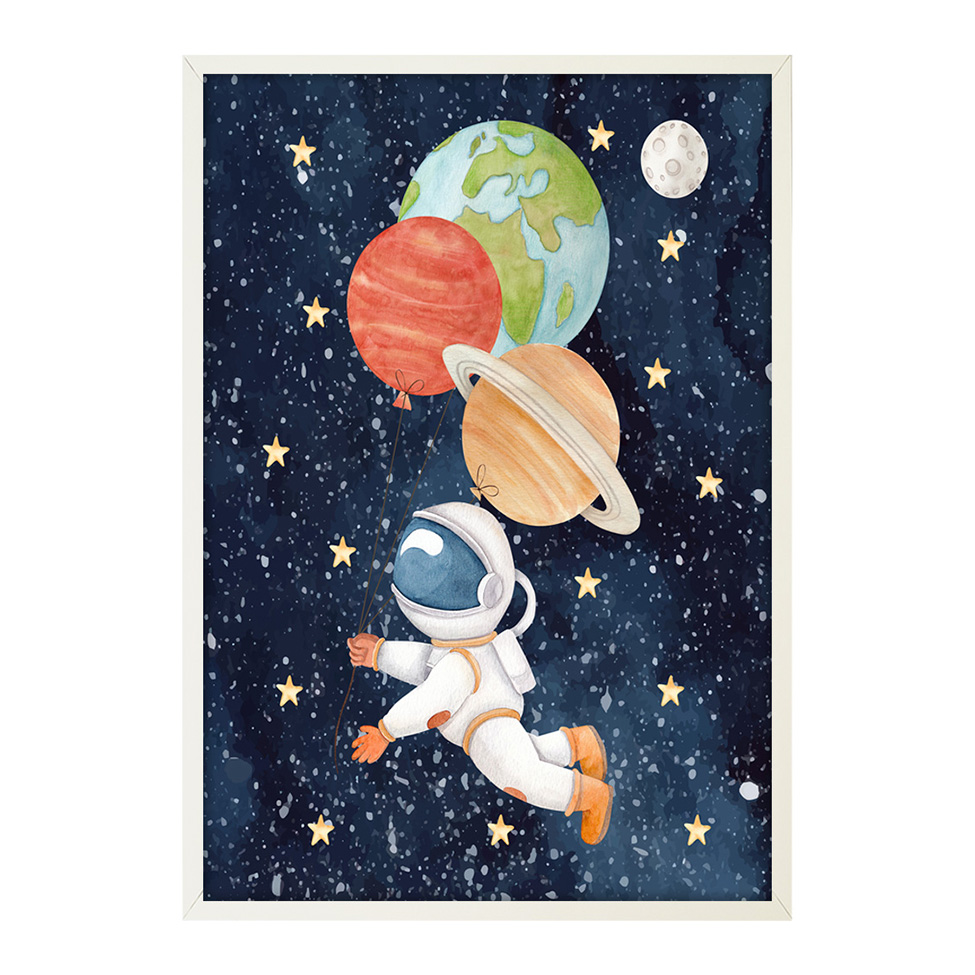 Quadro Infantil Astronauta sem Vidro Colorido 20x30 cm