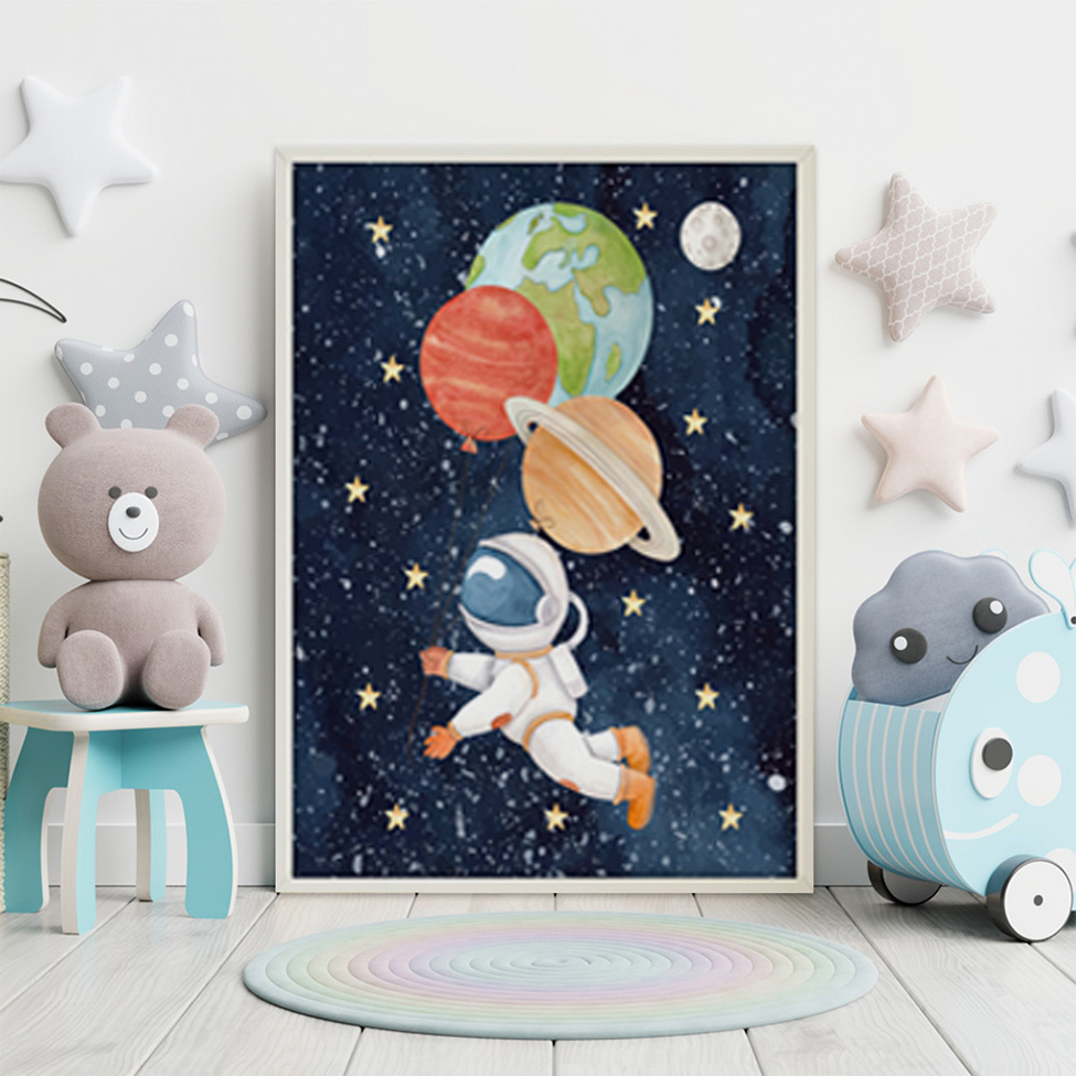 Quadro Infantil Astronauta sem Vidro Colorido 20x30 cm