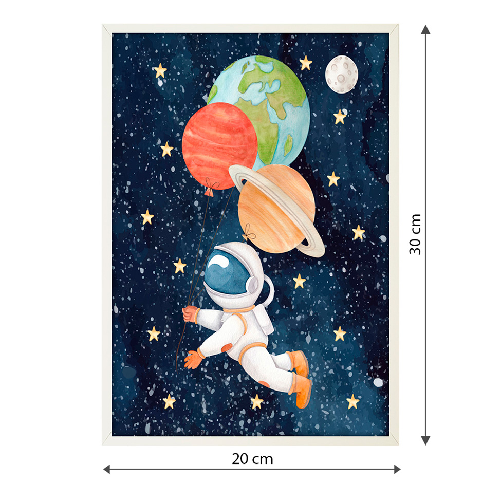 Quadro Infantil Astronauta sem Vidro Colorido 20x30 cm