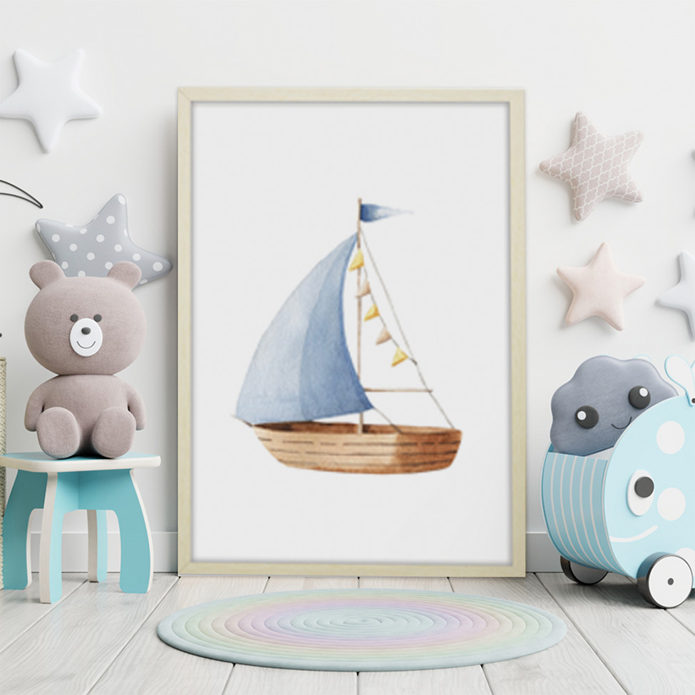 Quadro Infantil Barco sem Vidro Colorido 20x30 cm