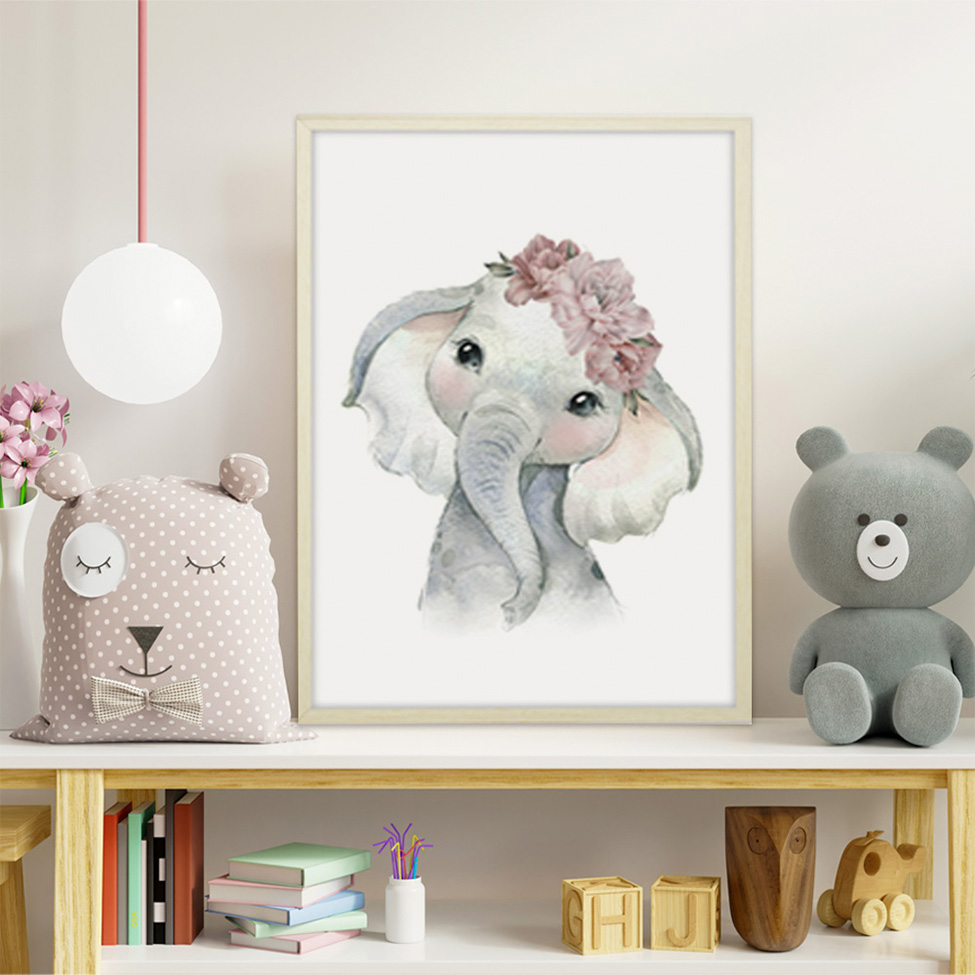 Quadro Infantil Elephant sem Vidro Colorido 20x30 cm