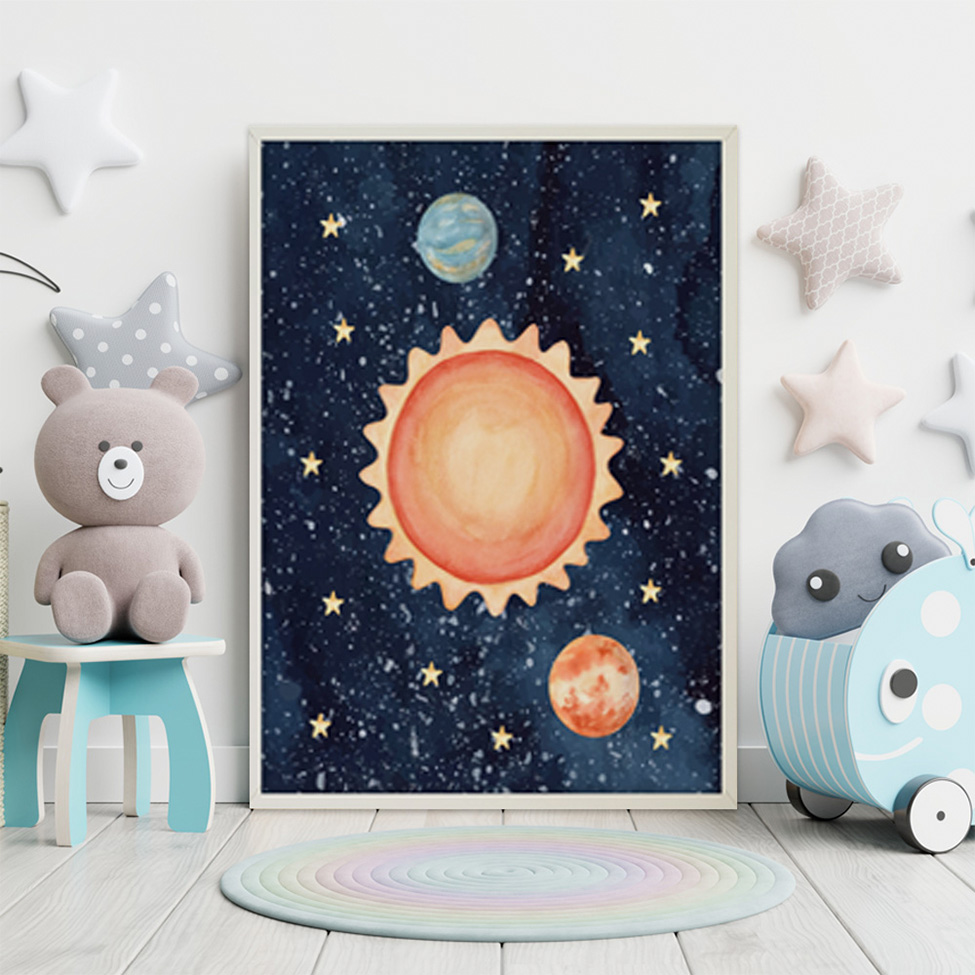 Quadro Infantil Espacial sem Vidro Colorido 20x30 cm