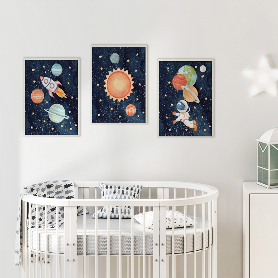 Quadro Infantil Espacial sem Vidro Colorido 20x30 cm