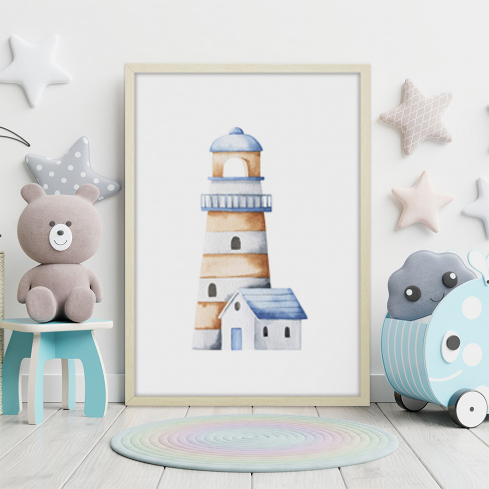 Quadro Infantil Farol sem Vidro Colorido 20x30 cm