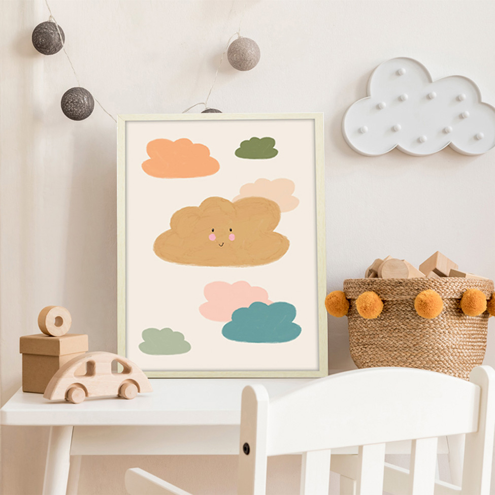 Quadro Infantil Nuvens sem Vidro Colorido 20x30 cm