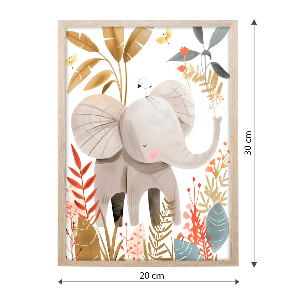 Quadro Infantil Selva Elefante sem Vidro Colorido 20x30 cm