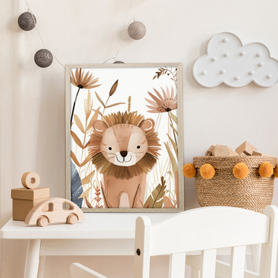 Quadro Infantil Selva Leão sem Vidro Colorido 20x30 cm