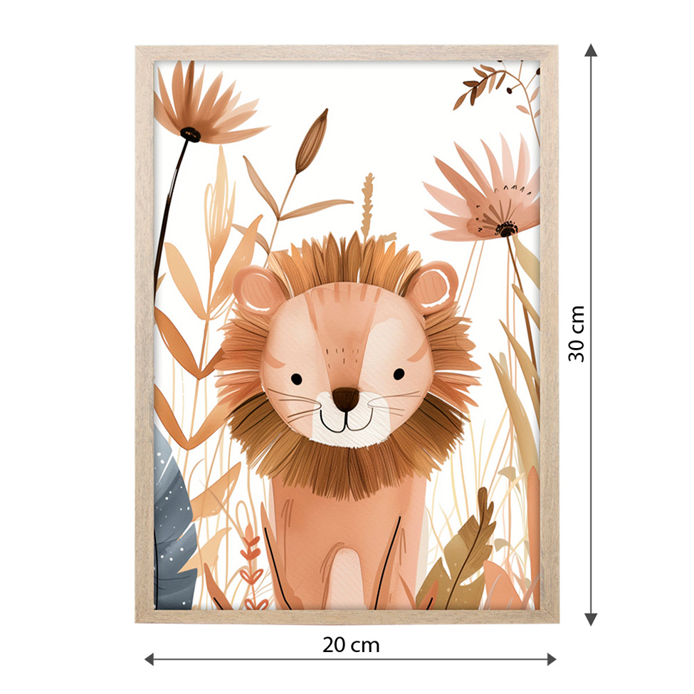 Quadro Infantil Selva Leão sem Vidro Colorido 20x30 cm