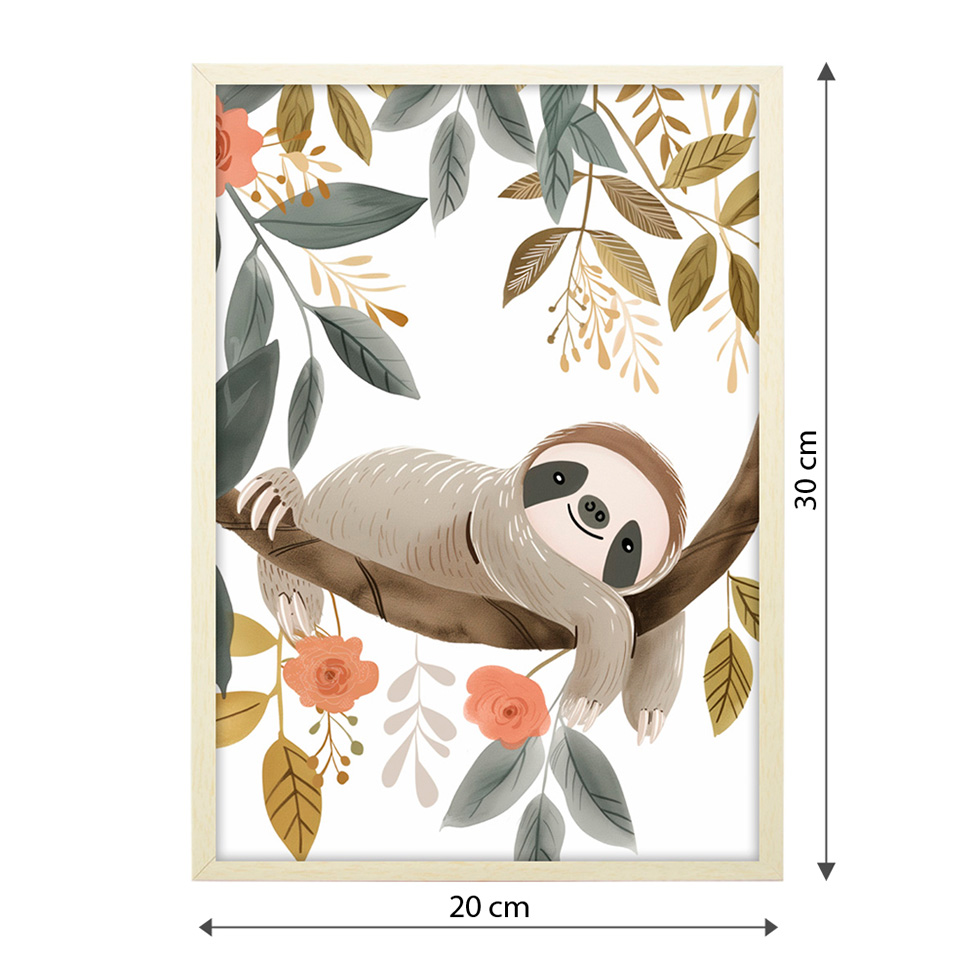 Quadro Infantil Selva Preguiça sem Vidro Colorido 20x30 cm