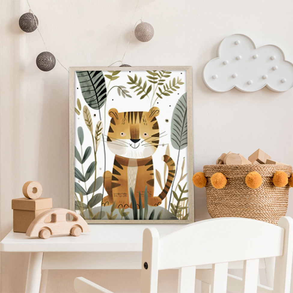 Quadro Infantil Selva Tigre sem Vidro Colorido 20x30 cm