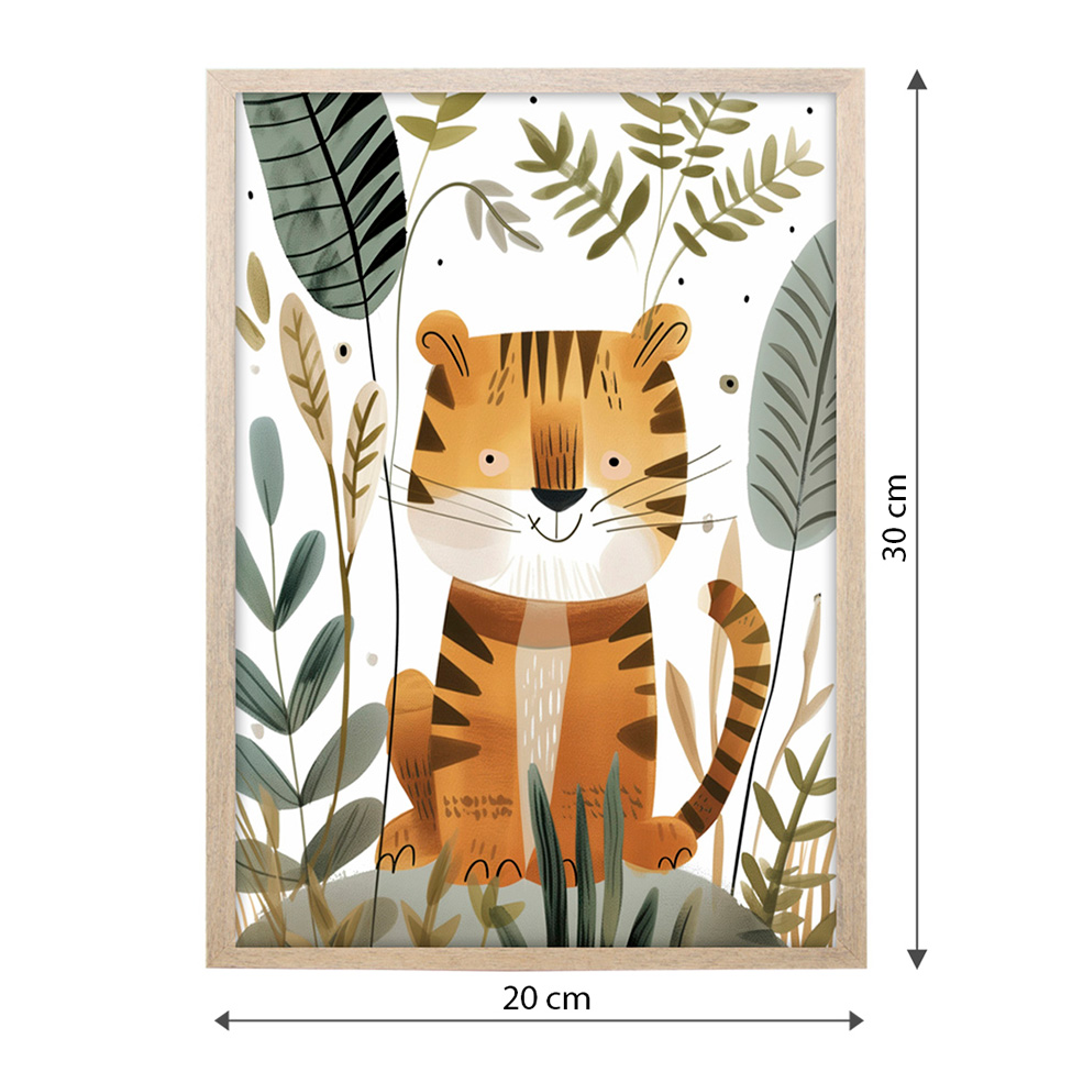 Quadro Infantil Selva Tigre sem Vidro Colorido 20x30 cm