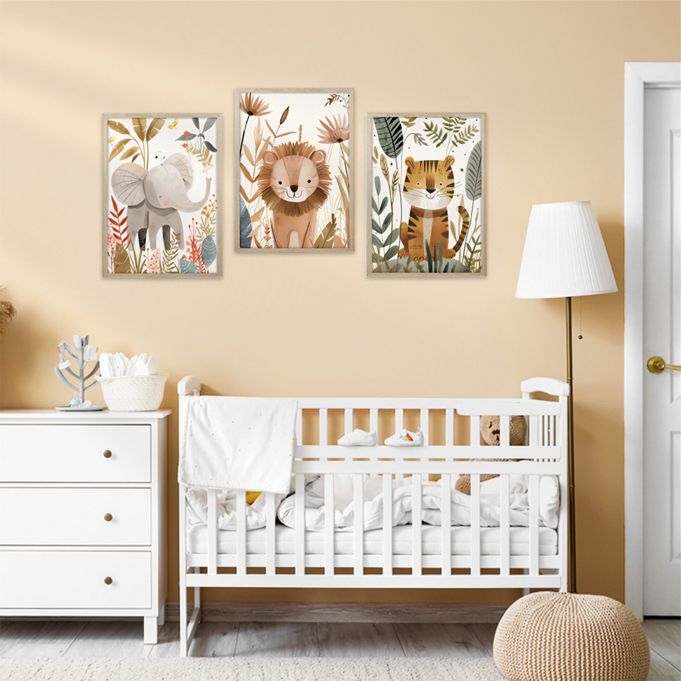 Quadro Infantil Selva Tigre sem Vidro Colorido 20x30 cm