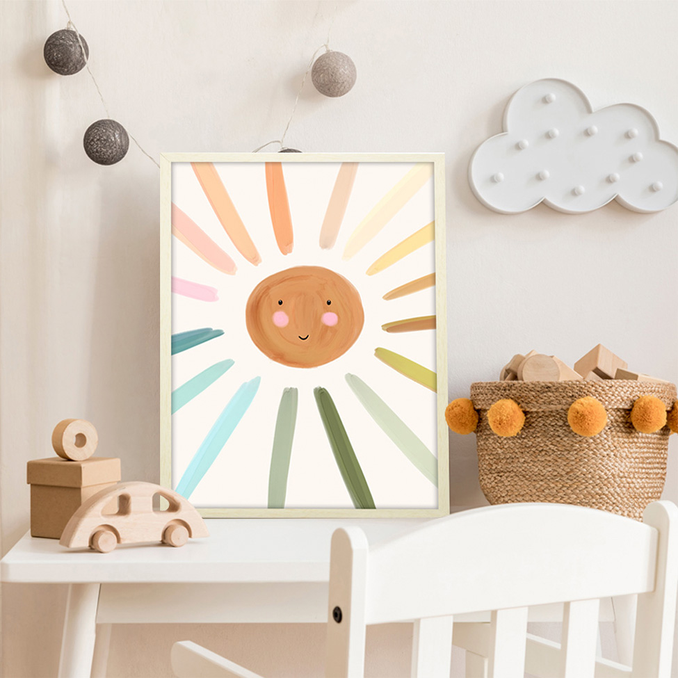 Quadro Infantil Sol sem Vidro Colorido 20x30 cm