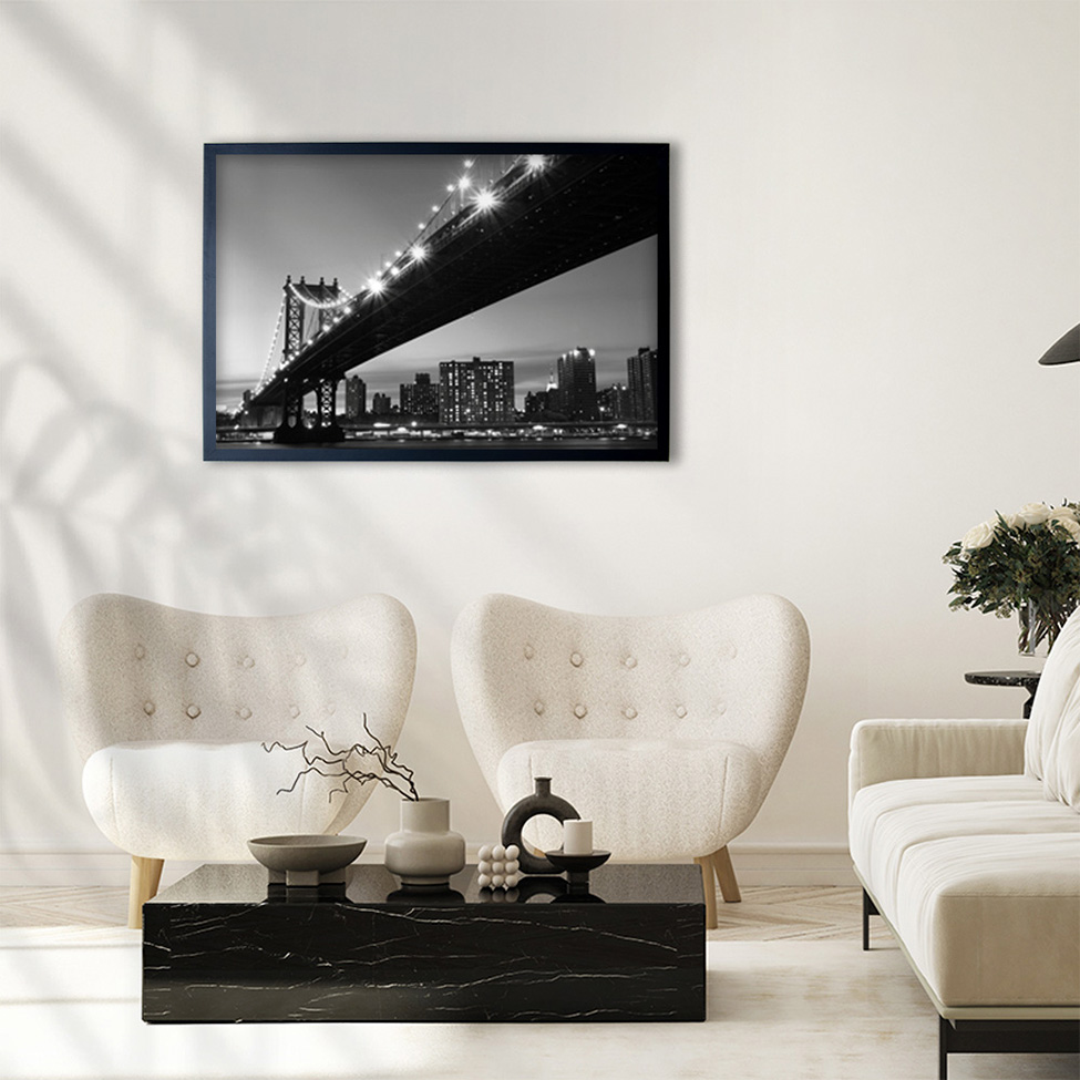Quadro Manual Canvas Cidade I com Vidro Preto e Branco 40x60 cm