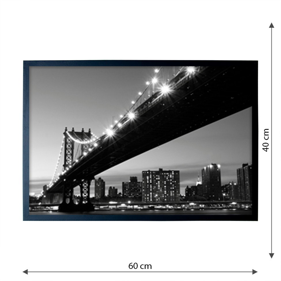 Quadro Manual Canvas Cidade I com Vidro Preto e Branco 40x60 cm