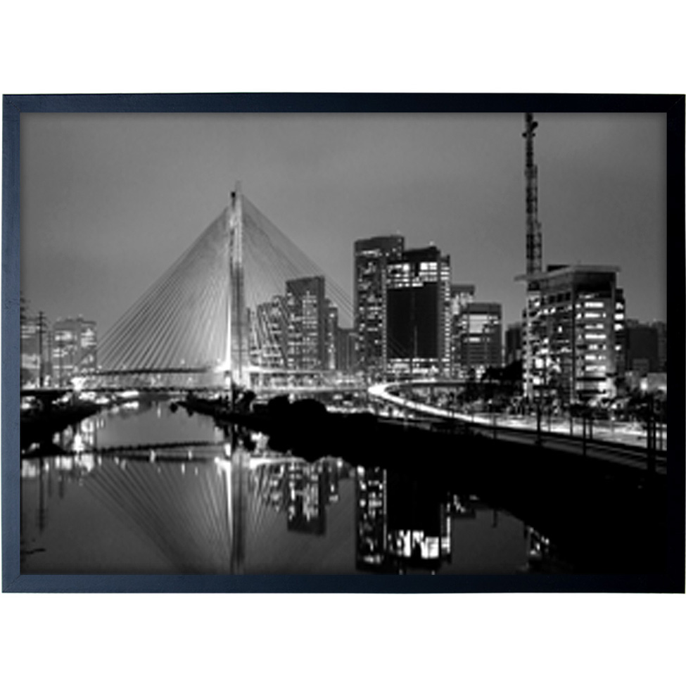 Quadro Manual Canvas Cidade II com Vidro Preto e Branco 40x60 cm